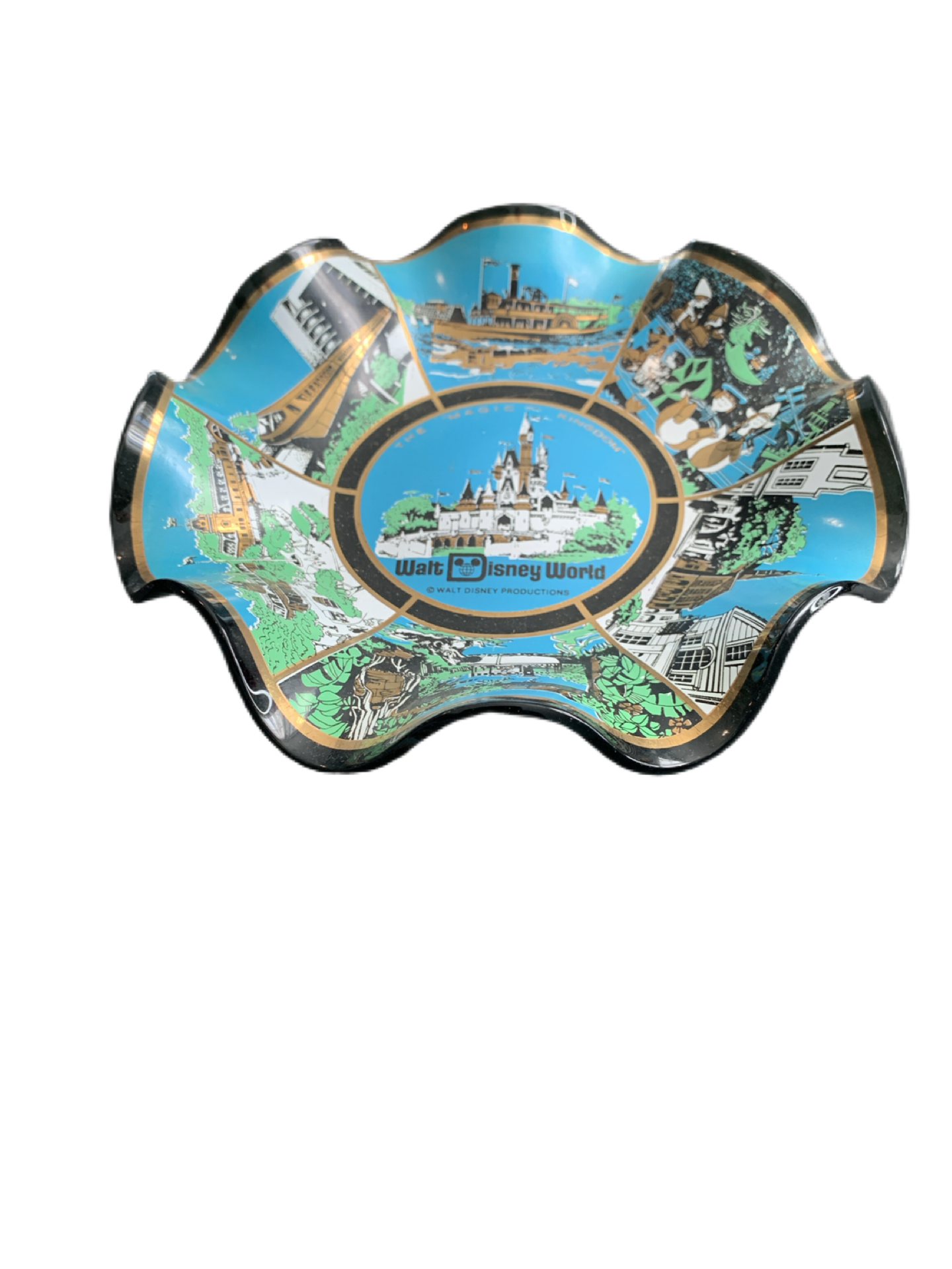 Disney World The Magic Kingdom Vintage Glass Ashtray 7" Candy Dish