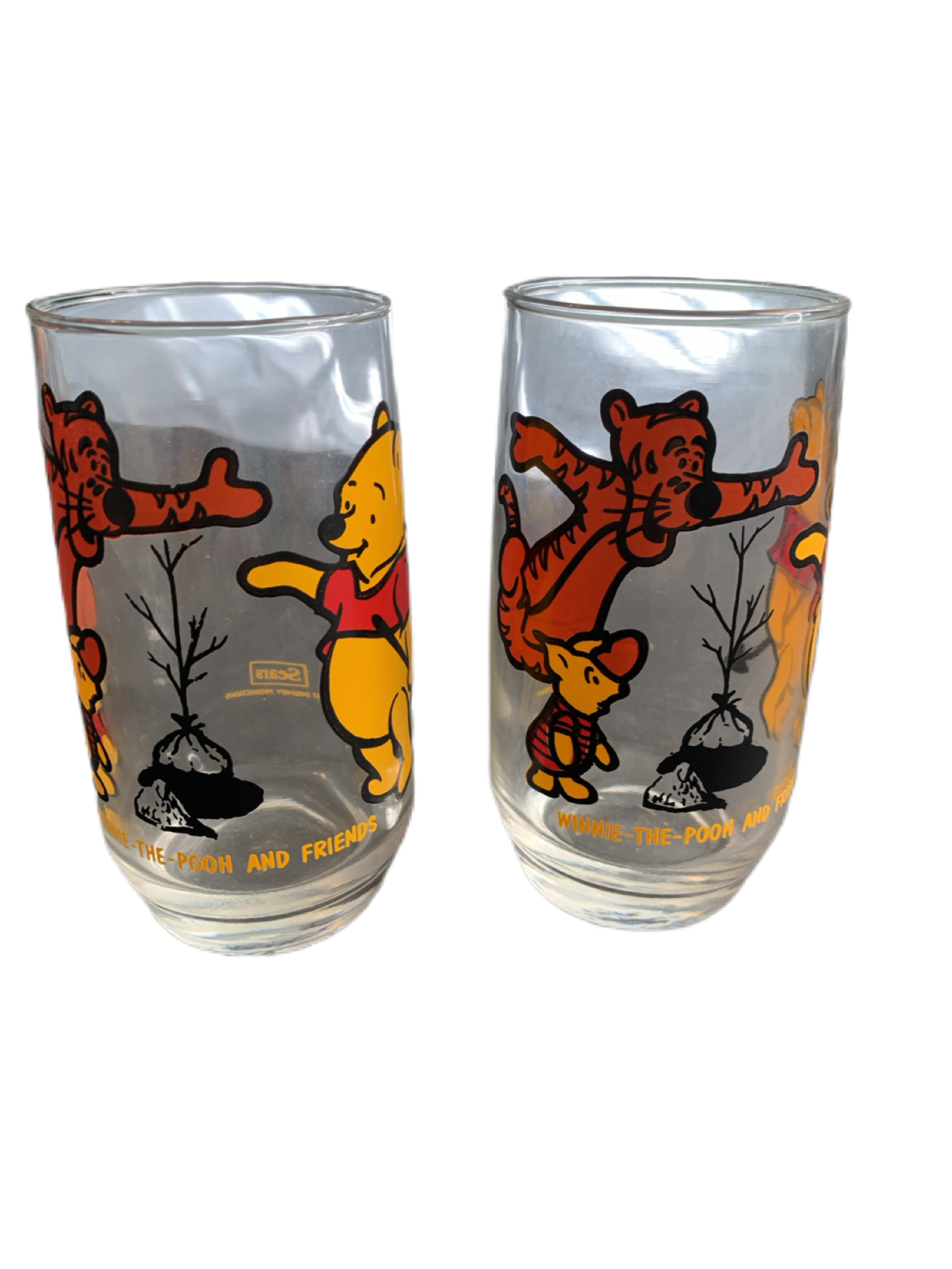 Disney Vintage 1970's Pair of Winnie the Pooh and Friends Drinking Glasses