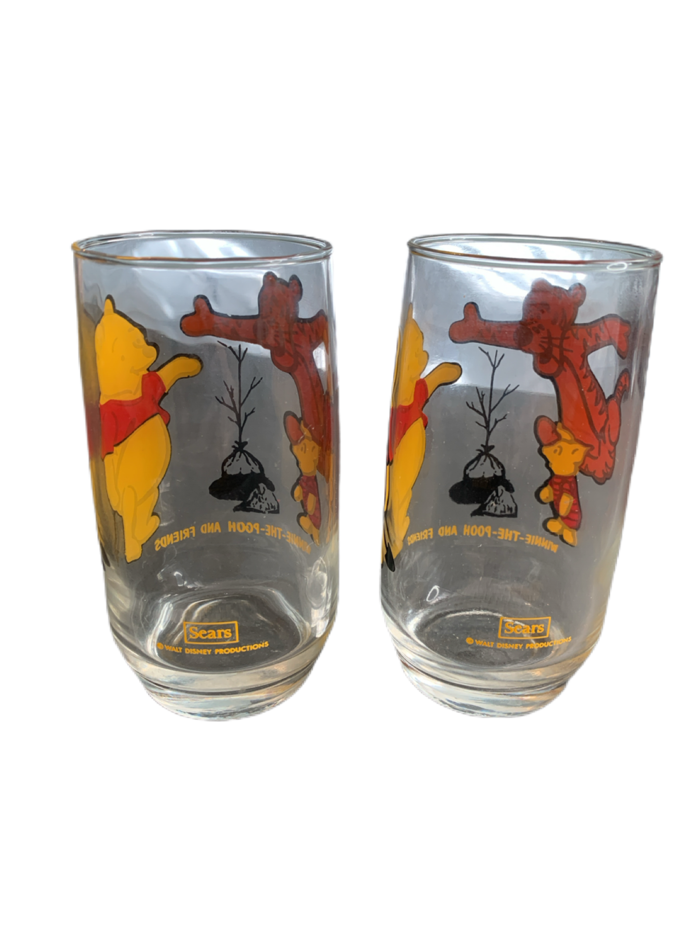 Disney Vintage 1970's Pair of Winnie the Pooh and Friends Drinking Glasses