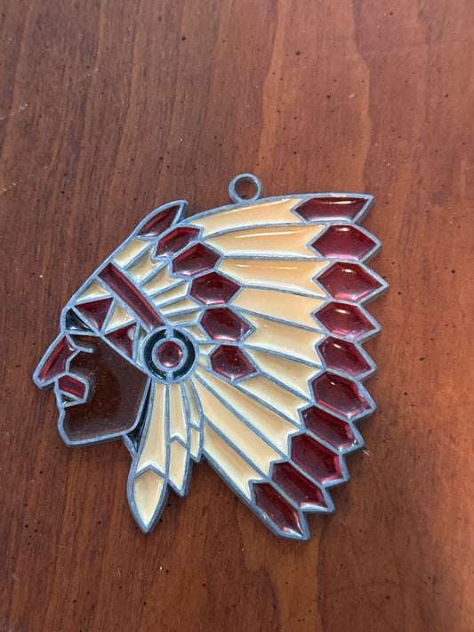 Suncatcher City Stained Glass Look Native American Indian Ornament
