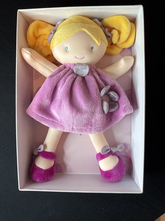 Jolijou Paris Demoiselle Pretty Plush Baby Doll Infant Toy Lovey Purple 11" New in Box