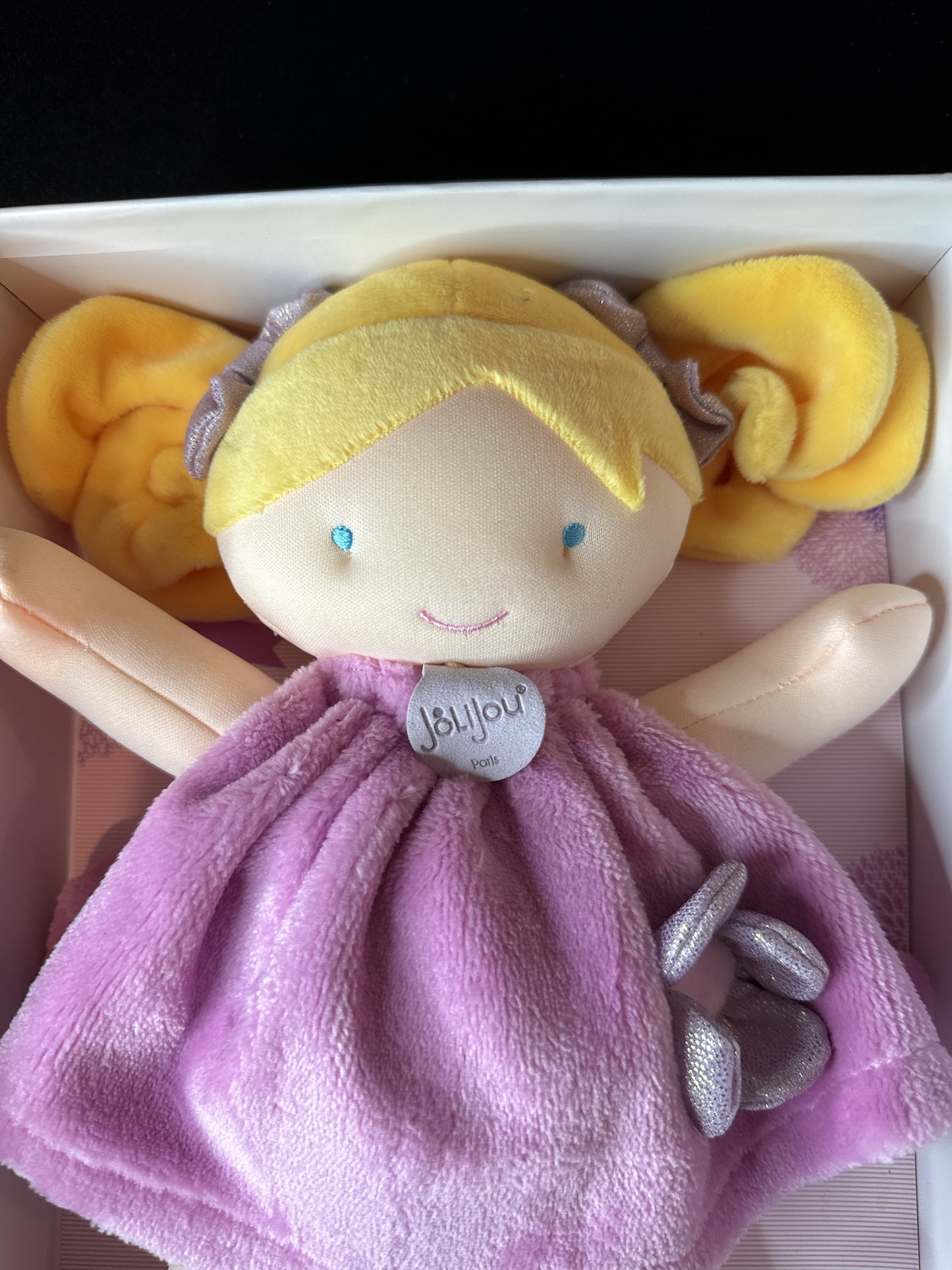 Jolijou Paris Demoiselle Pretty Plush Baby Doll Infant Toy Lovey Purple 11" New in Box