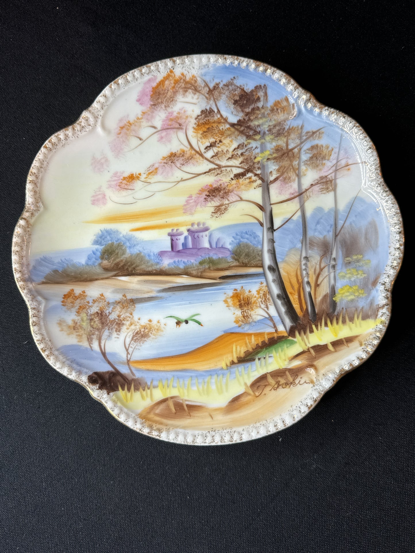 Pair of Vintage Winter & Castle Lake 8.5" Plates Signed K. Kassy & J. Aoki Respectively