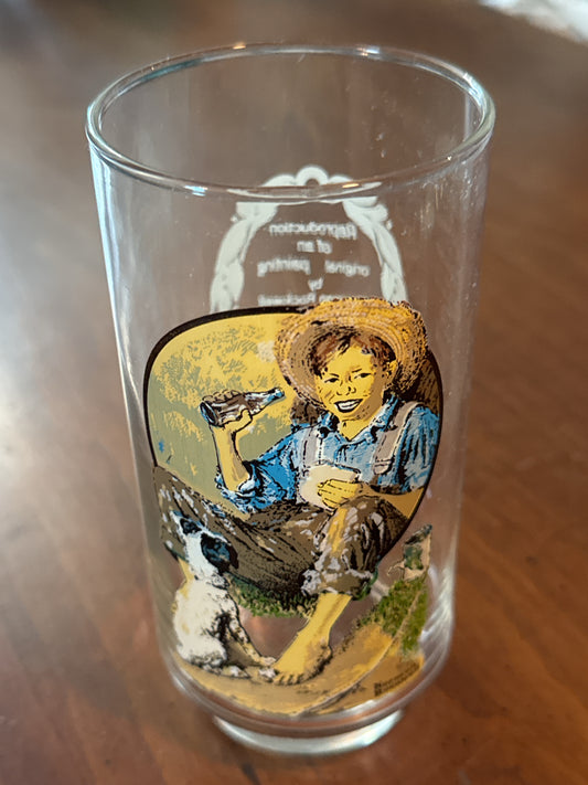 Vintage Coca-Cola Archives Norman Rockwell Boy w/ Dog & Fishing Pole Drinking Glass 5 5/8"