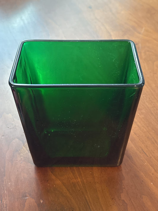 Napco 1166 Planter Emerald Green Glass Rectangular Vase Made in USA 6.25" x 5.5" x 3.5"