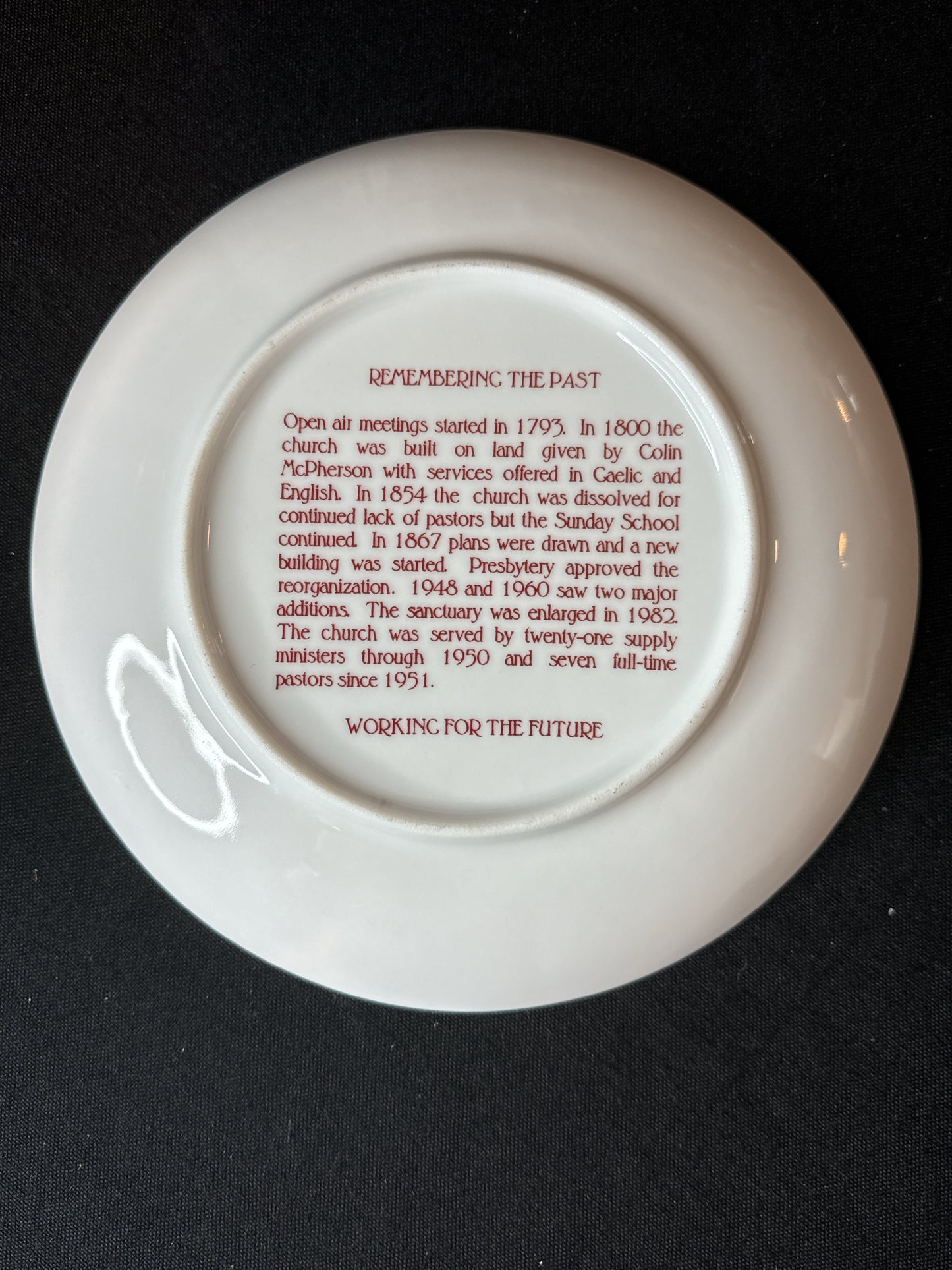 MacPherson Presbyterian Church Fayetteville, NC 8" Souvenir Plate w/ History on Back