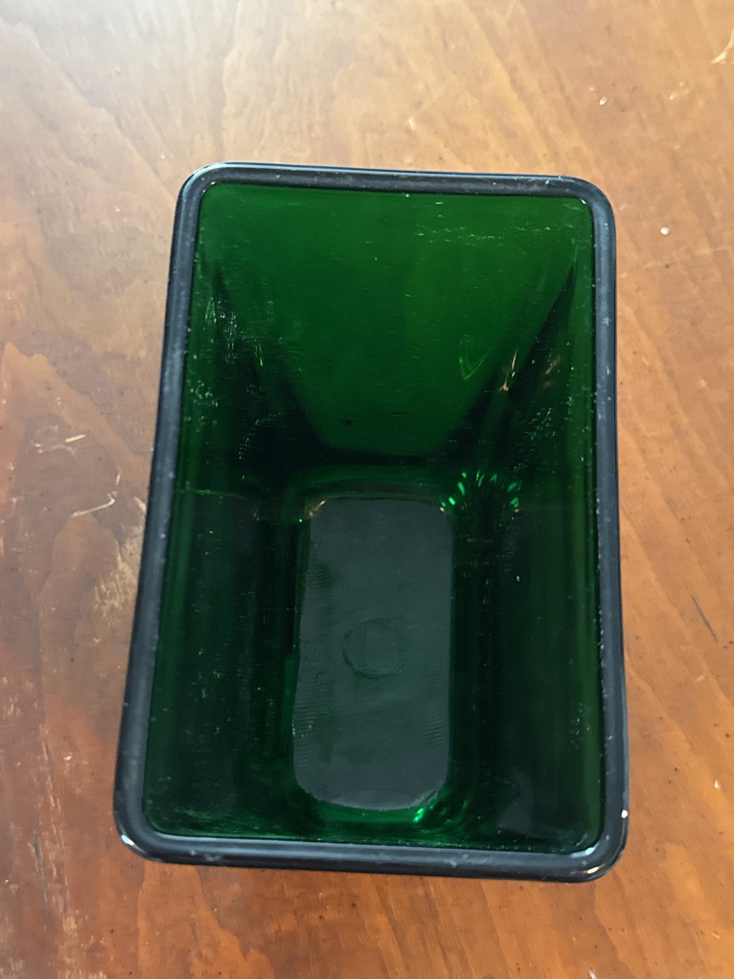 Napco 1166 Planter Emerald Green Glass Rectangular Vase Made in USA 6.25" x 5.5" x 3.5"