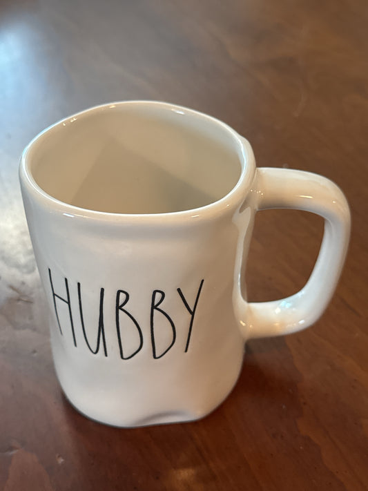 Rae Dunn Hubby Coffee Cup Mug 4.75" Tall White