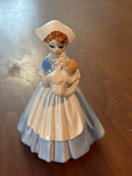 Vintage Neonatal Nurse Figurine Holding a Baby Made in Japan #2739