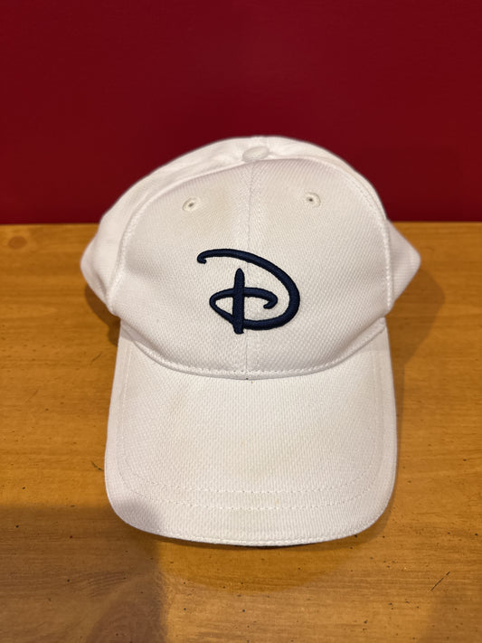 Disney Parks Baseball Hat Adult Strapback Velcro White Blue Embroidered D Logo