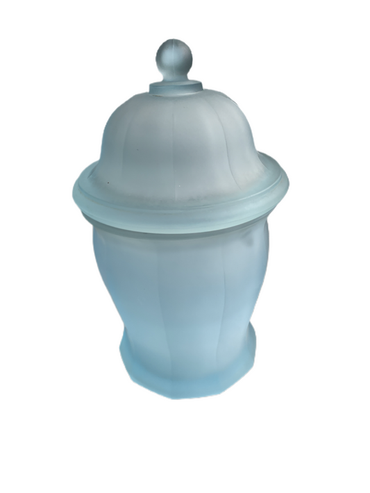 Indiana Glass Tiara Exclusives Ice Blue Satin Frosted Jar Vintage.