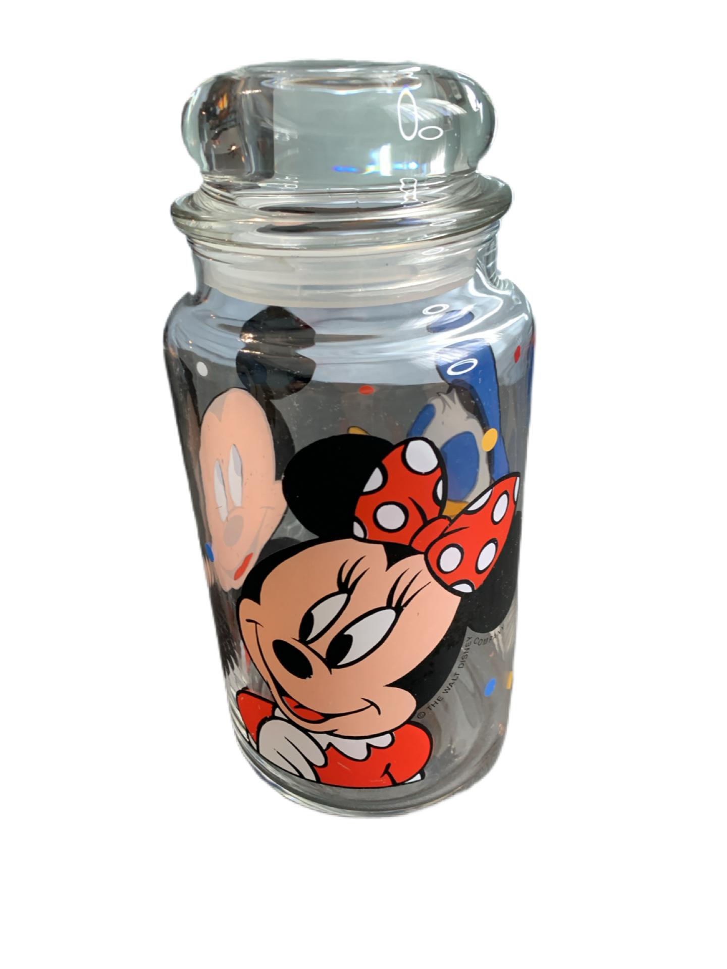 Disney Glass Jar with Mickey, Minnie and Donald Duck with Lid Canister Anchor Hocking