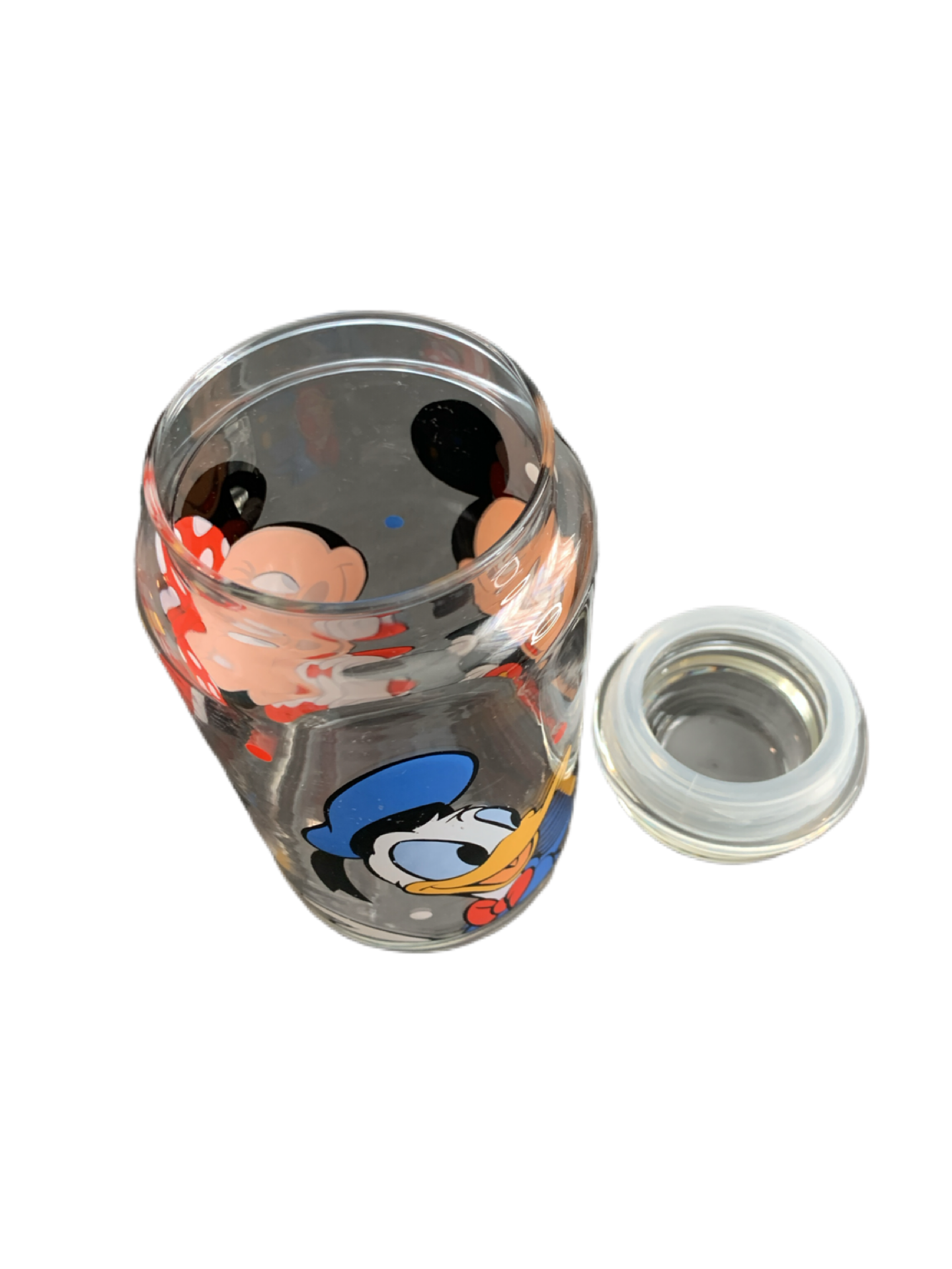 Disney Glass Jar with Mickey, Minnie and Donald Duck with Lid Canister Anchor Hocking