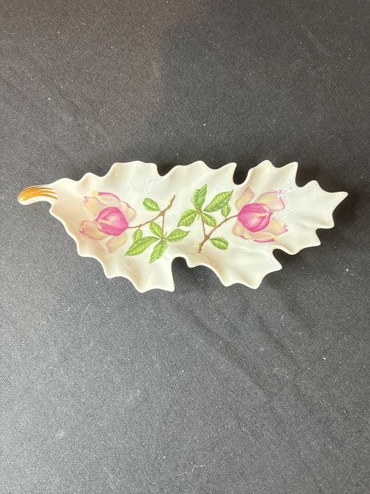 Vintage Mitterteich Bavaria Germany #6118 101 Leaf-Shape Floral Candy Dish 647 9.5" Long