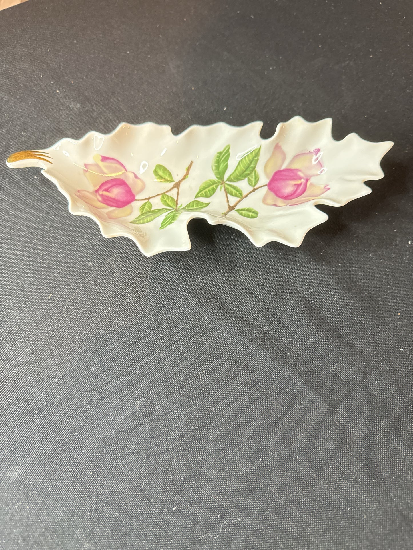 Vintage Mitterteich Bavaria Germany #6118 101 Leaf-Shape Floral Candy Dish 647 9.5" Long