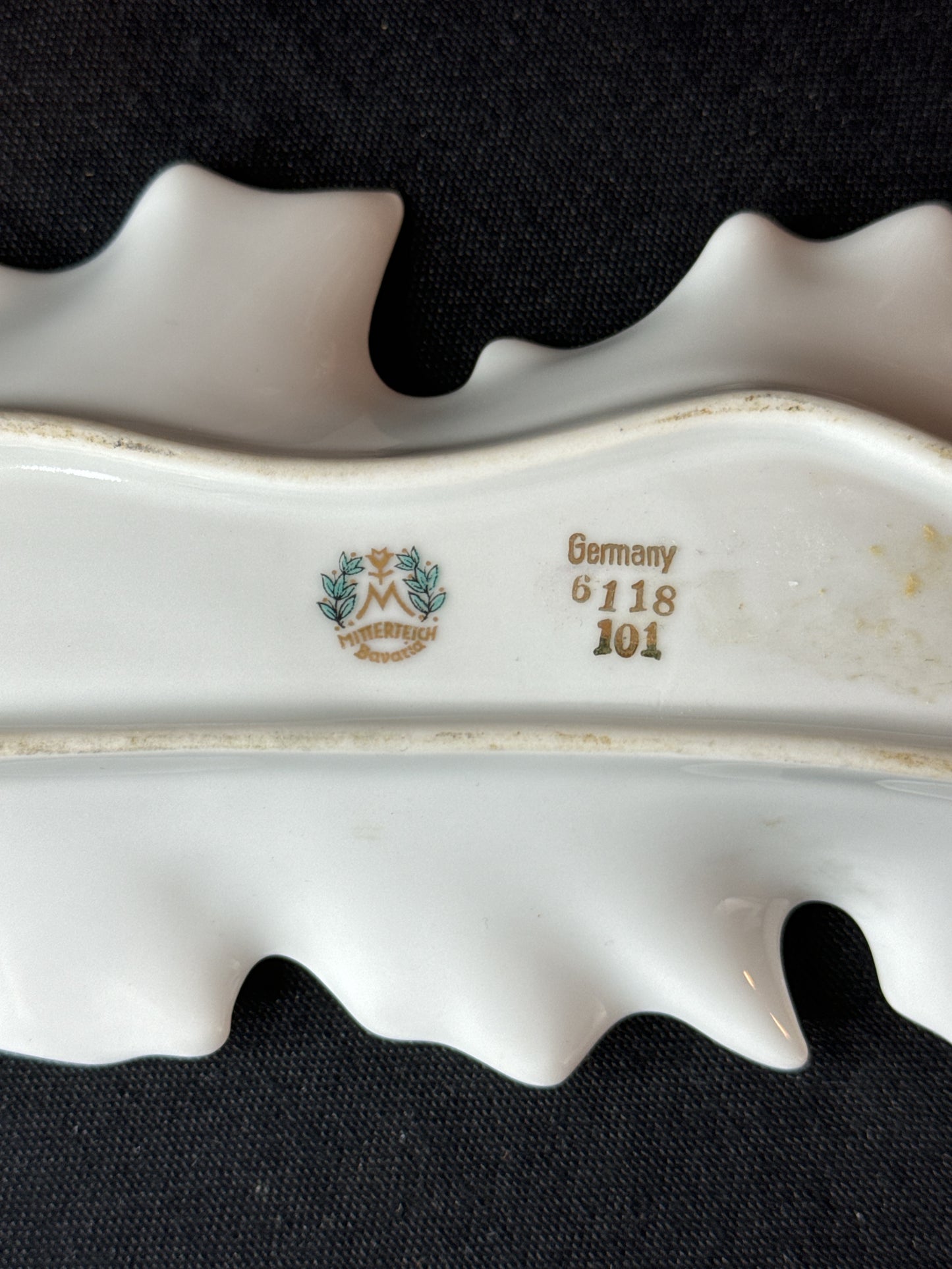 Vintage Mitterteich Bavaria Germany #6118 101 Leaf-Shape Floral Candy Dish 647 9.5" Long