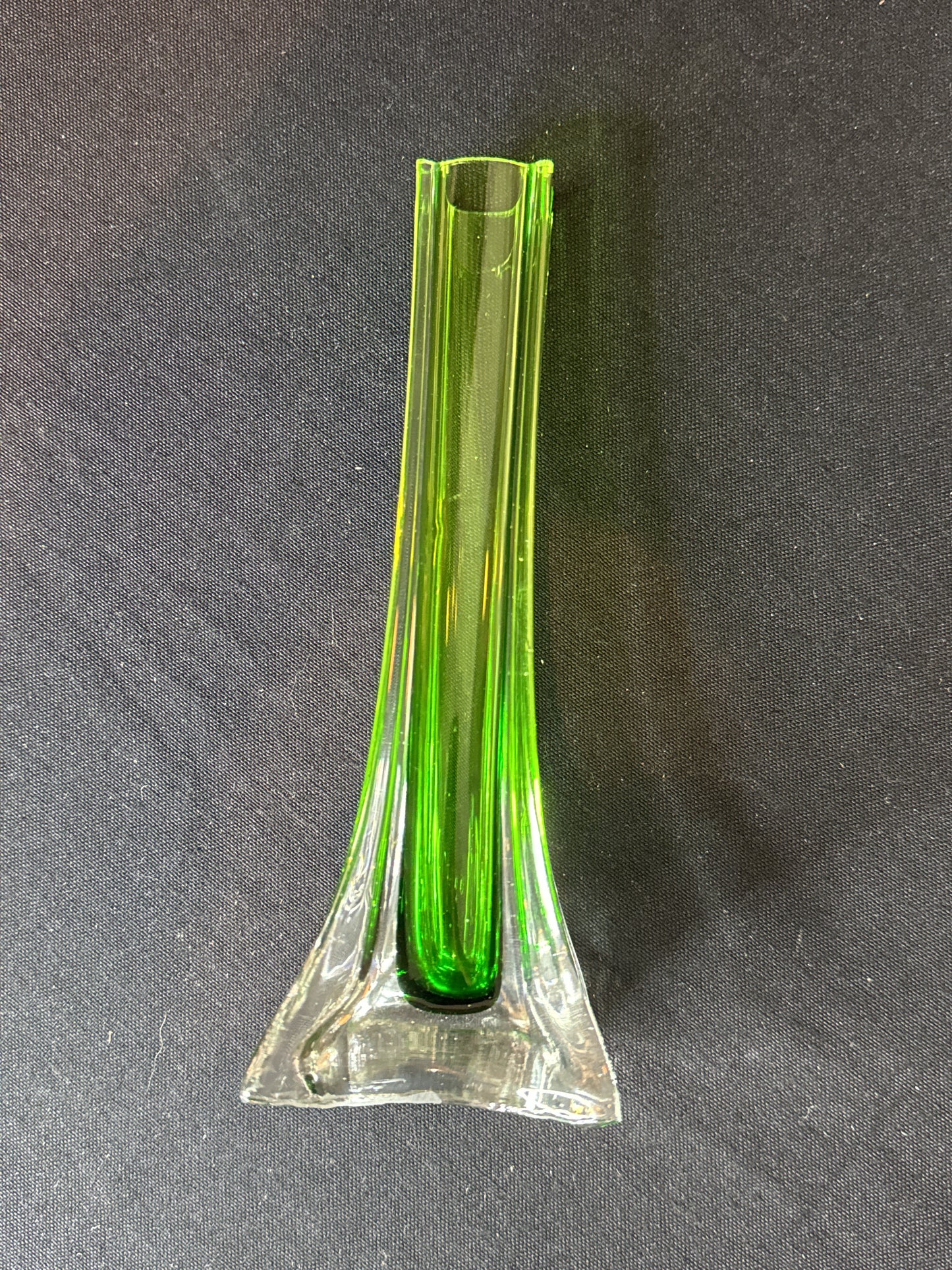 Green Glass Vase 7 7/8" Tall Bud Vase Sturdy