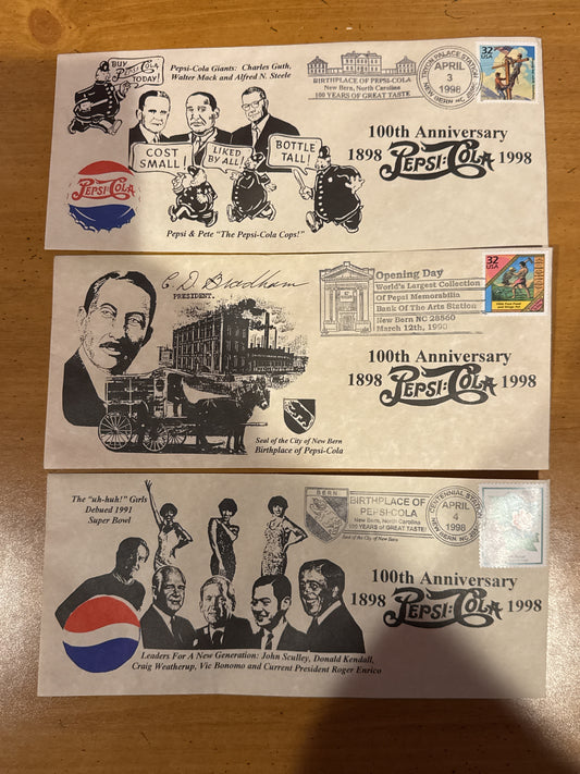 Pepsi 100th Anniversary New Bern NC Envelope Set with Uncancelled Stamps