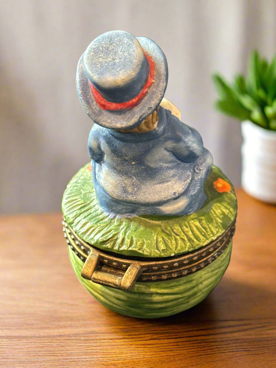 Boy With Rabbit Trinket Pill Box Hinged 3" Tall