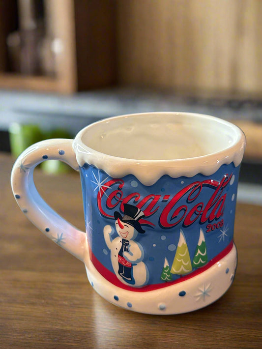 2003 Coca Cola Coke Laughing Snowman Christmas Winter Coffee Mug Cup Houston Harvest