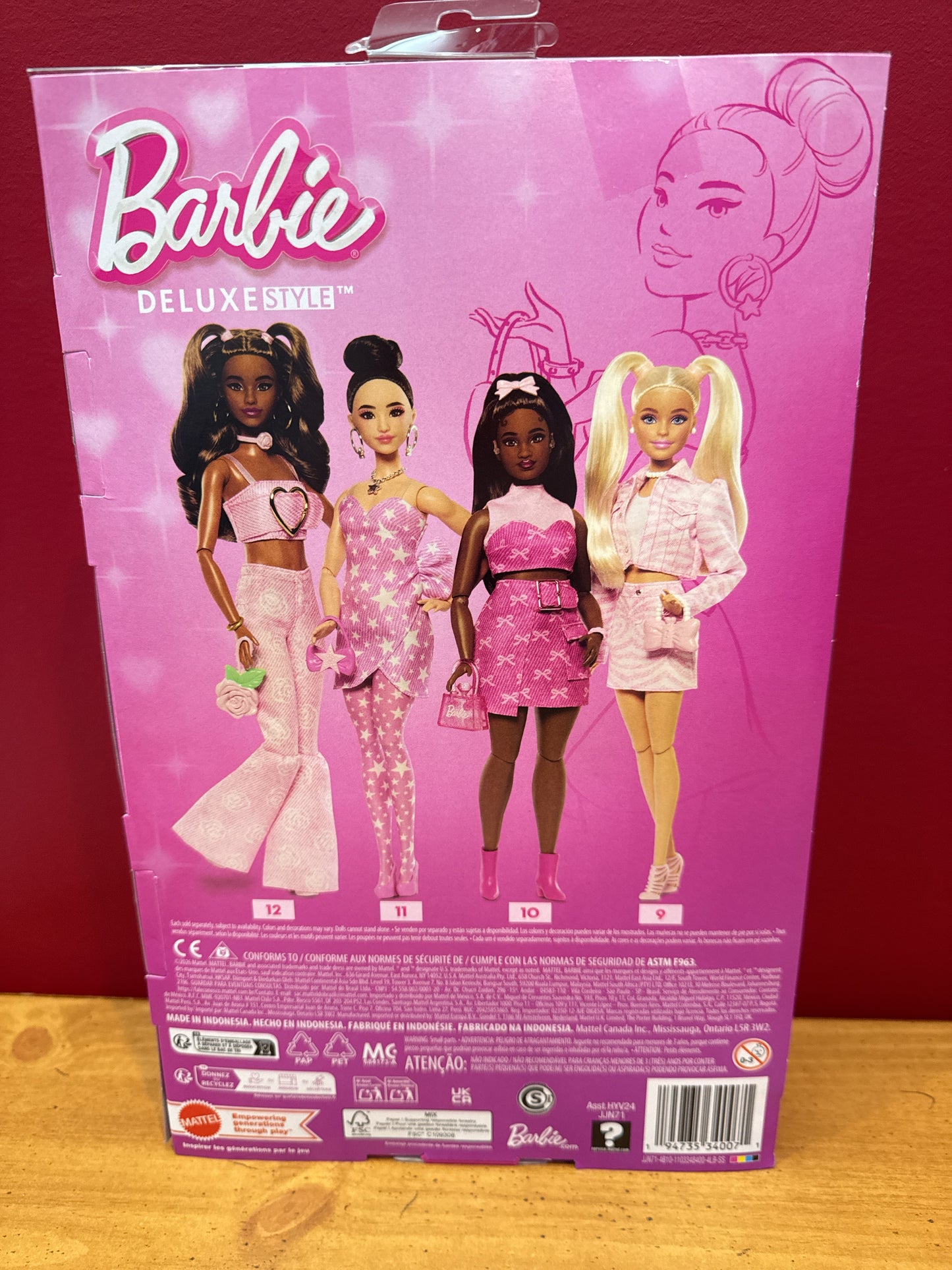 WB Mattel Barbie Deluxe Style Fashion Doll #11 in Pink Denim Star-Print Dress New in Box