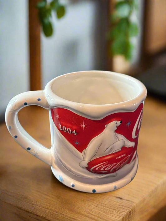 2004 Coca Cola Coke Polar Bear Large Christmas Winter Coffee Mug Cup Houston Harvest