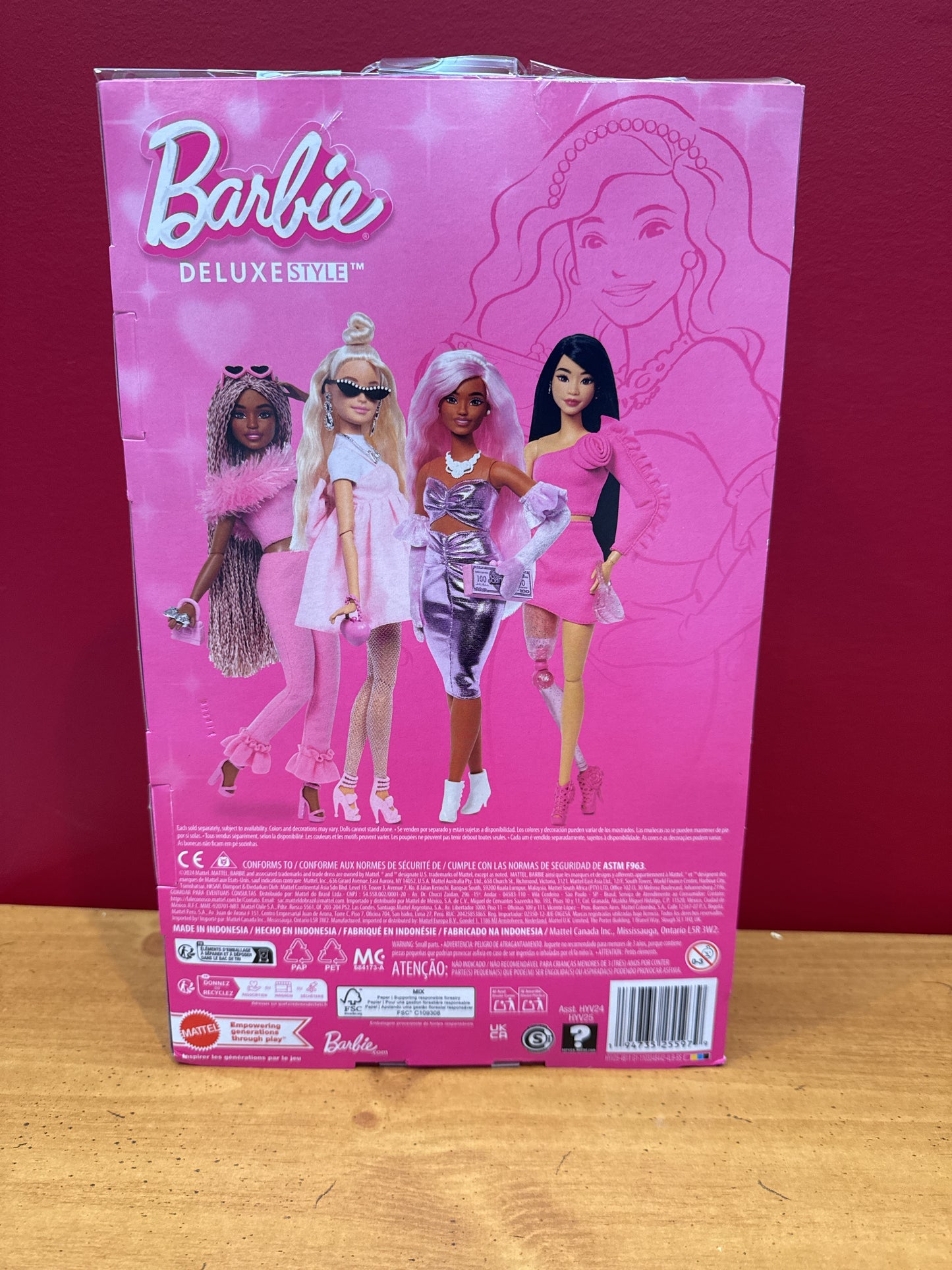 WB Mattel Barbie Deluxe Style Fashion Doll #1 in Glossy Pink Barbiecore Dress Pink Hair New in Box