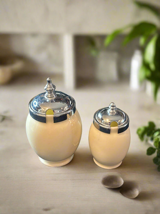 Rare Pair of Lenox Jelly/Jam Condiment Jars with Sterling Lids (No Spoons) 4.5" & 3.5" Tall