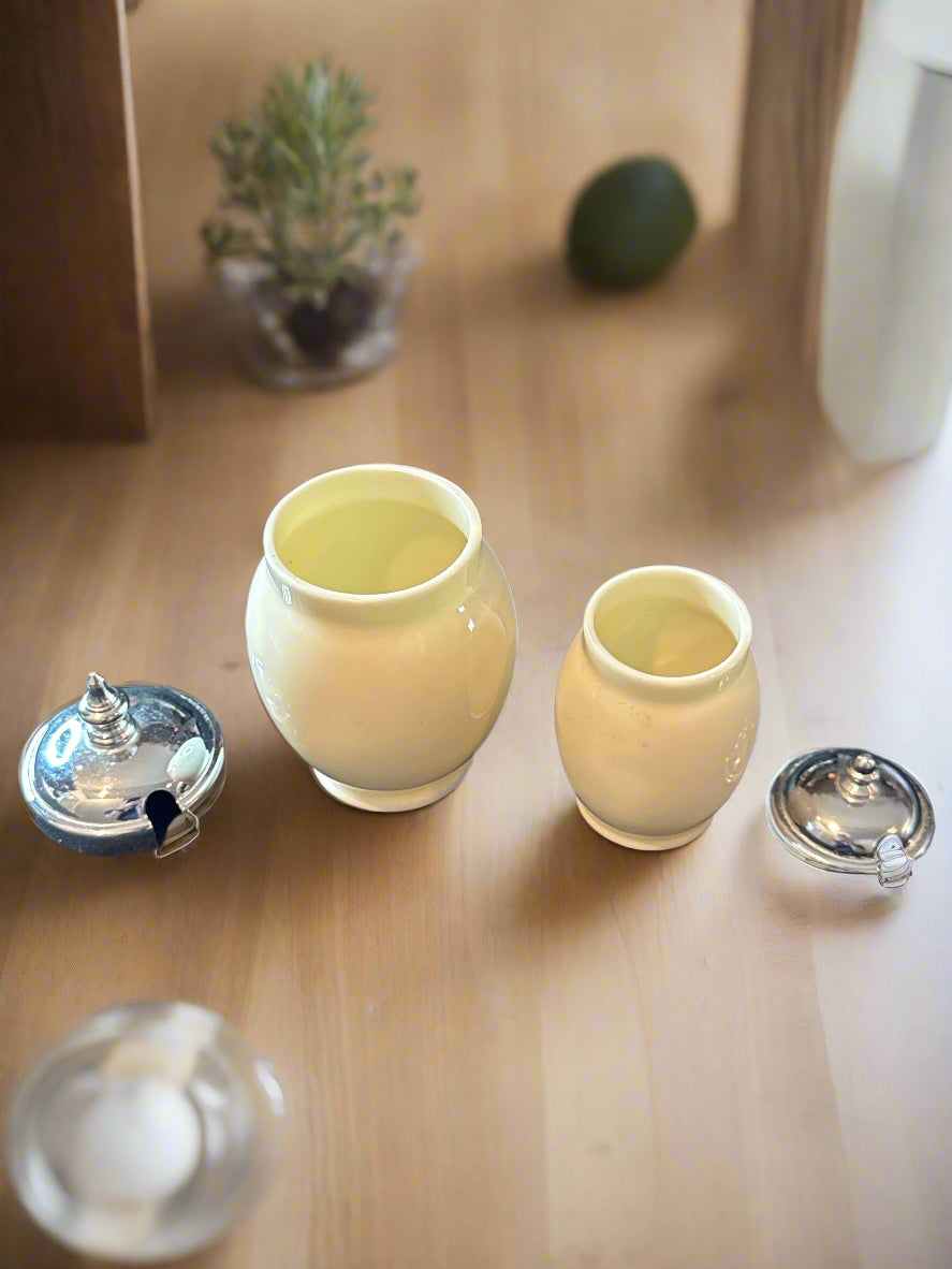 Rare Pair of Lenox Jelly/Jam Condiment Jars with Sterling Lids (No Spoons) 4.5" & 3.5" Tall
