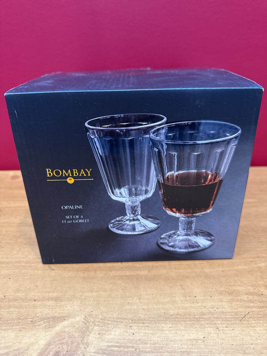 Set of 4 Bombay Opaline Premium 11 oz Glass Goblets New in Box
