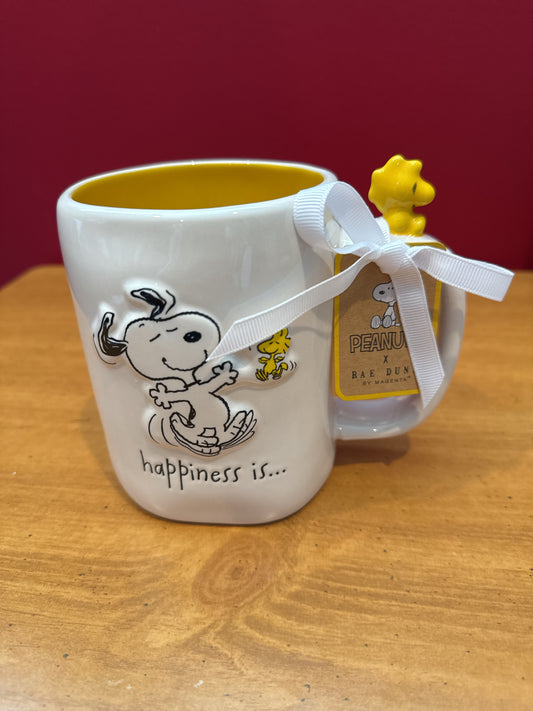 Rae Dunn Snoopy Happiness Is...Yellow Interior 5" Tall New