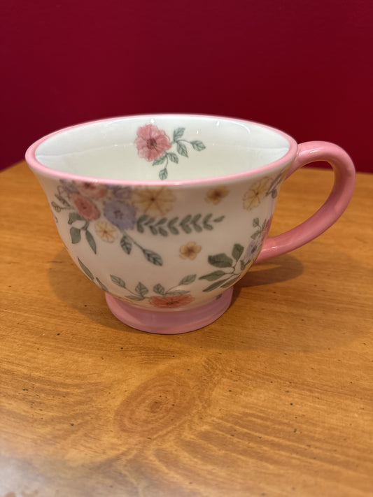 Potter's Studio Pink Floral Tea Coffee Cup Footed 3.5" Tall New