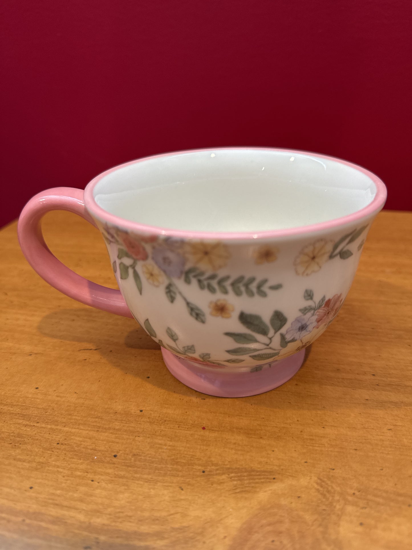 Potter's Studio Pink Floral Tea Coffee Cup Footed 3.5" Tall New