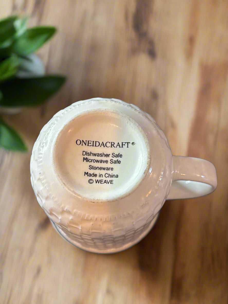 Oneidacraft Oneida White Wicker Basket Weave Coffee Mug Cup 4" Tall
