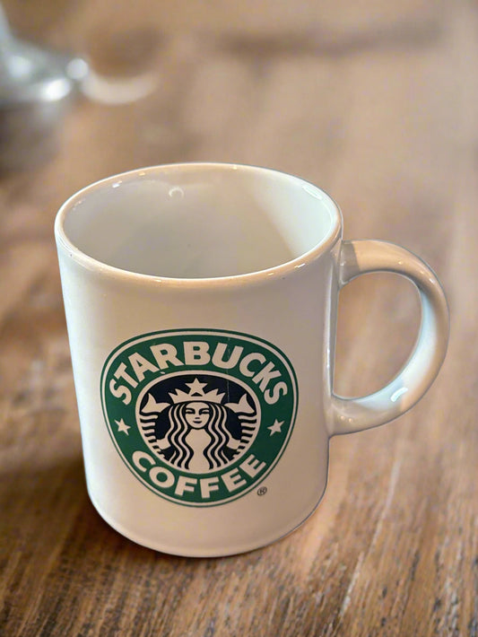 2008 Starbucks Coffee Cup Mug Vintage White Siren Split Tail Logo 3.75" Tall