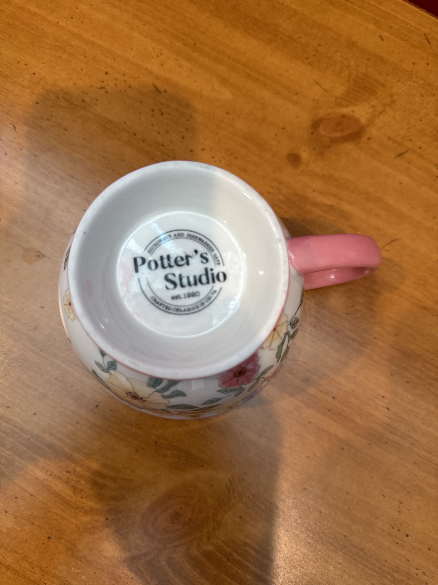 Potter's Studio Pink Floral Tea Coffee Cup Footed 3.5" Tall New