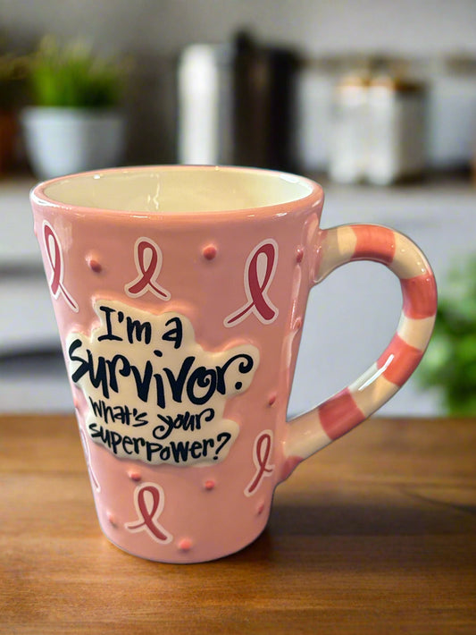 I'm A Survivor What's Your Superpower 3D 4.5" Tall Coffee Mug Cup Burton + Burton