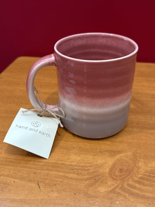 Hand & Earth Pink & Grey Coffee Cup Mug 4.5" Tall New