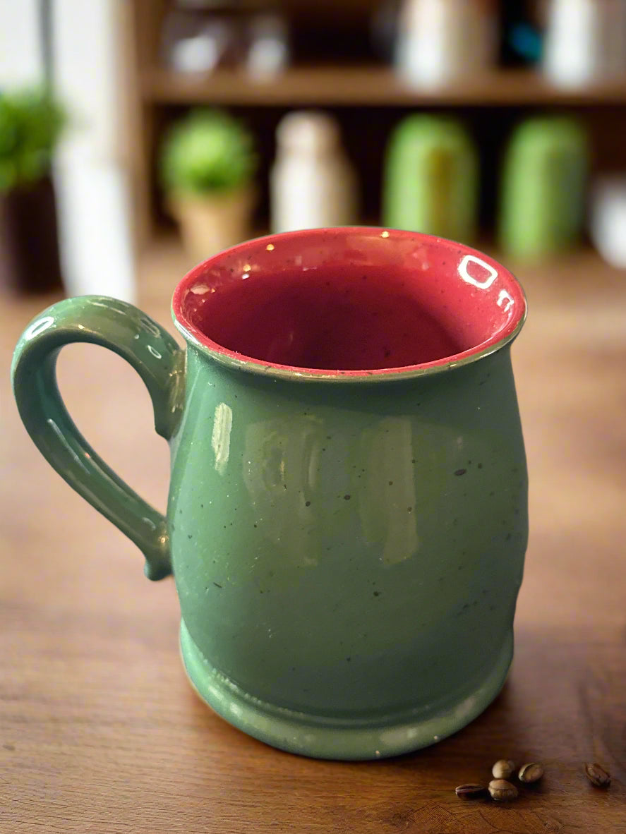 Colours By Alexander Julian Dark Green Maroon Stoneware Coffee Mug Cup 4 1/8" Tall