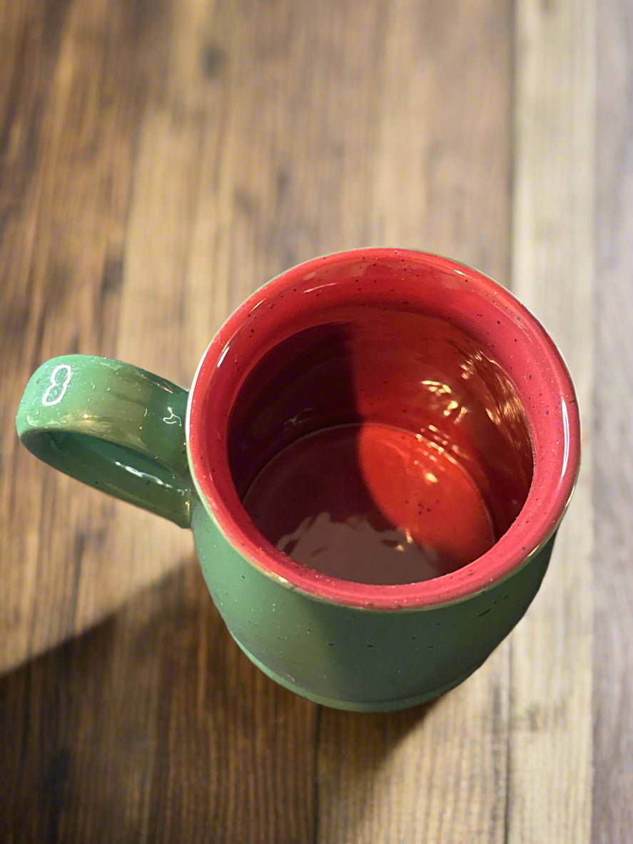 Colours By Alexander Julian Dark Green Maroon Stoneware Coffee Mug Cup 4 1/8" Tall