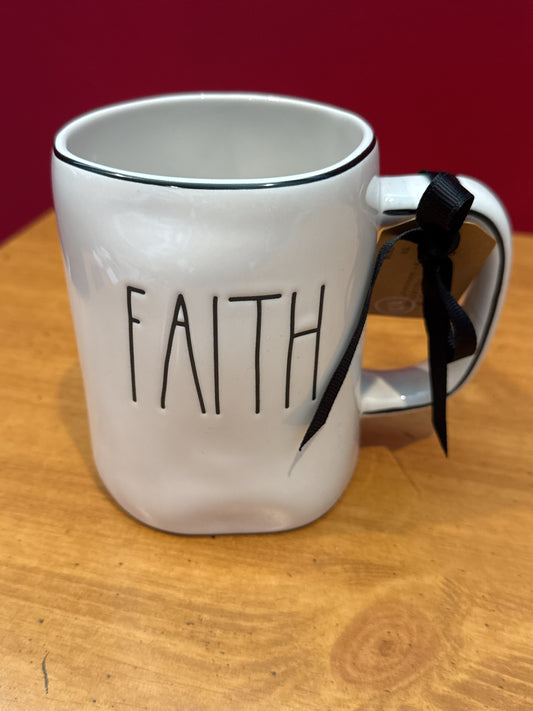 Rae Dunn FAITH Large Letters Coffee Mug Cup White Black Letters 5" Tall New