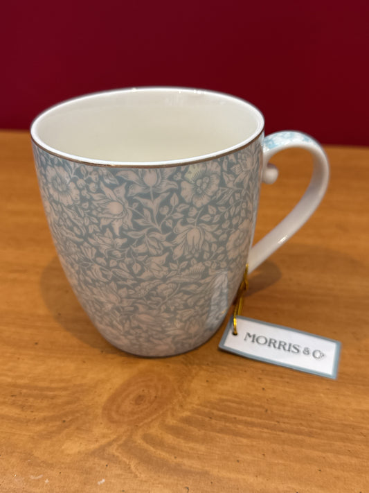 Morris & Company Ceramic Coffee Mug Cup Light Blue & White Floral 4 1/8" Tall New