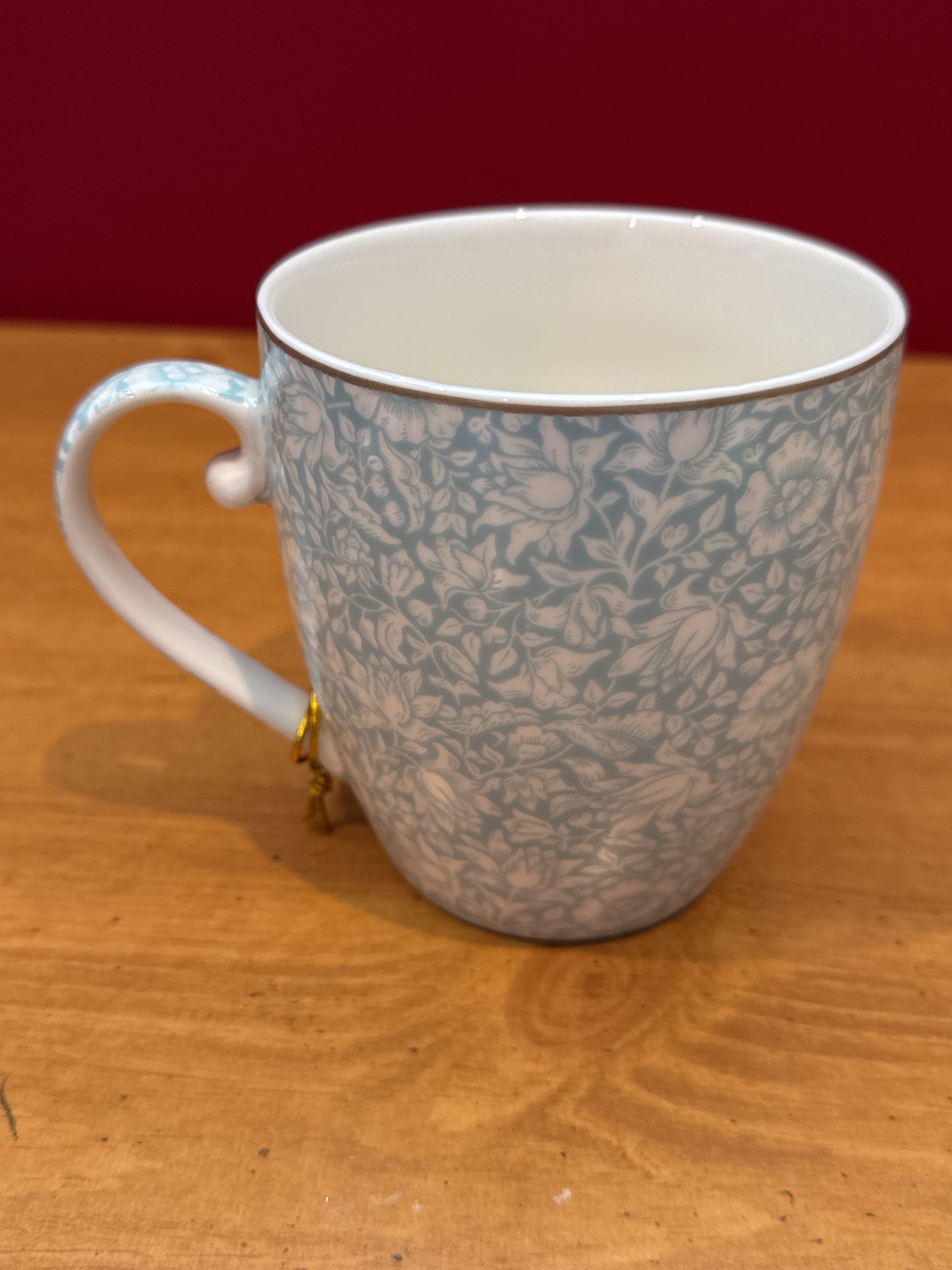 Morris & Company Ceramic Coffee Mug Cup Light Blue & White Floral 4 1/8" Tall New