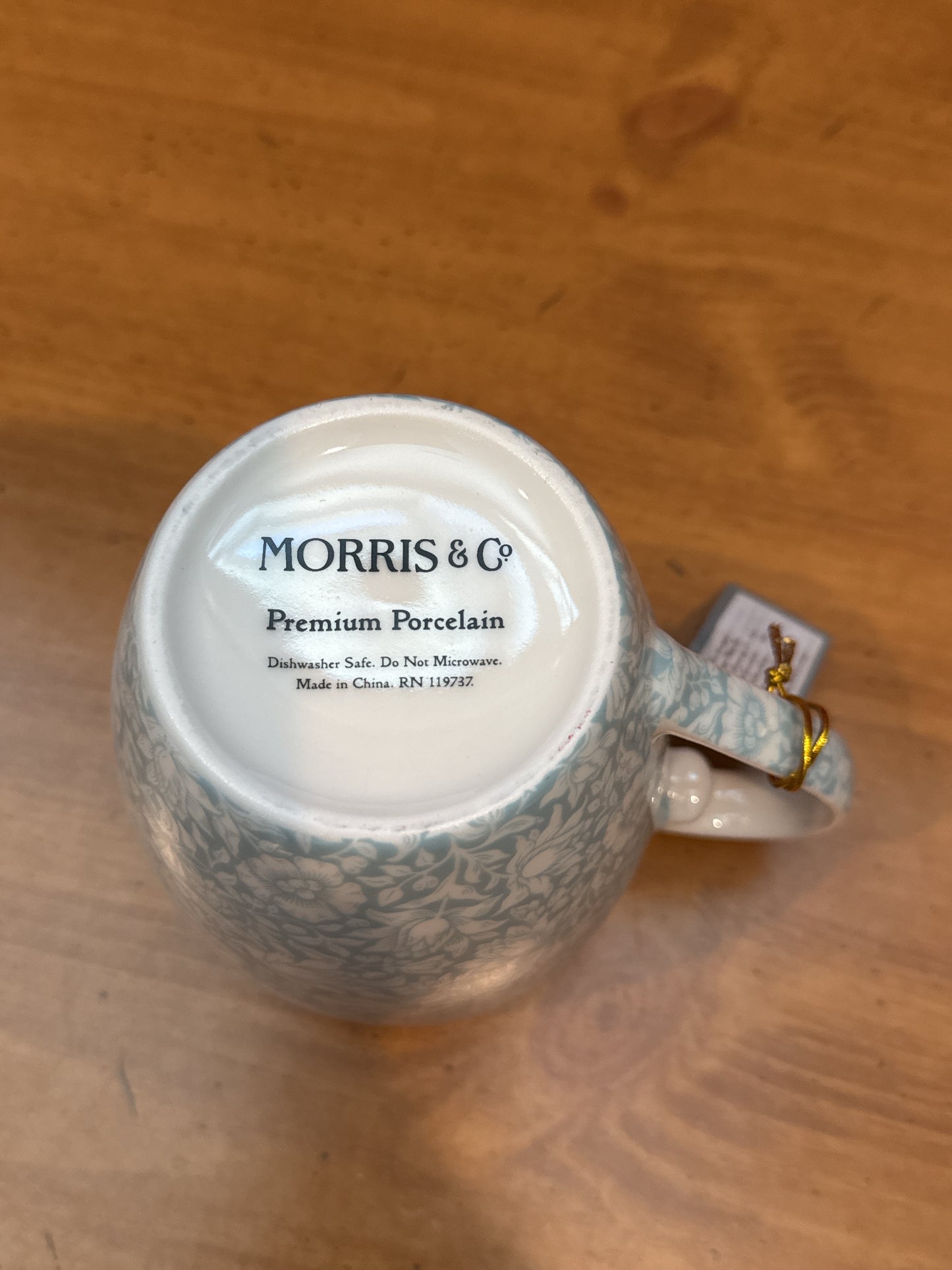 Morris & Company Ceramic Coffee Mug Cup Light Blue & White Floral 4 1/8" Tall New