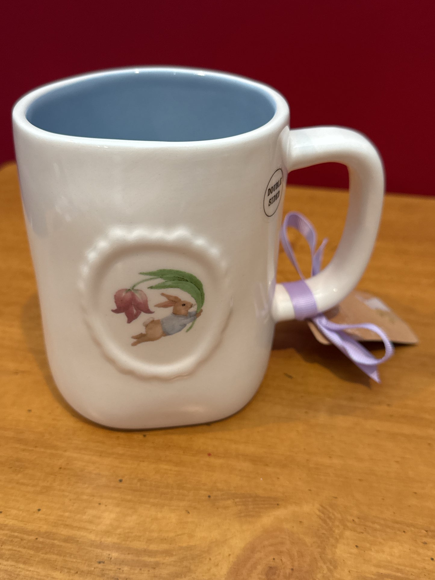 Rae Dunn OH Hello Spring Coffee Cup Mug White w/ Blue Interior 4 7/8" Tall New