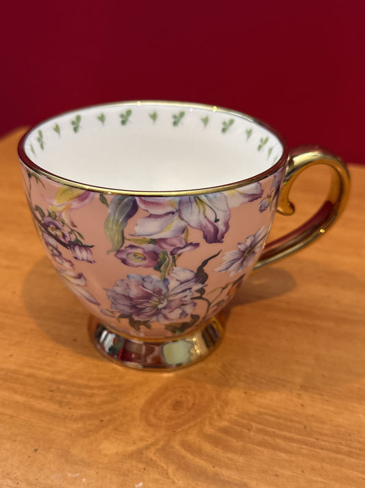 Sheffield Home Pink Floral Footed Tea Coffee Cup Mug 4" Tall New