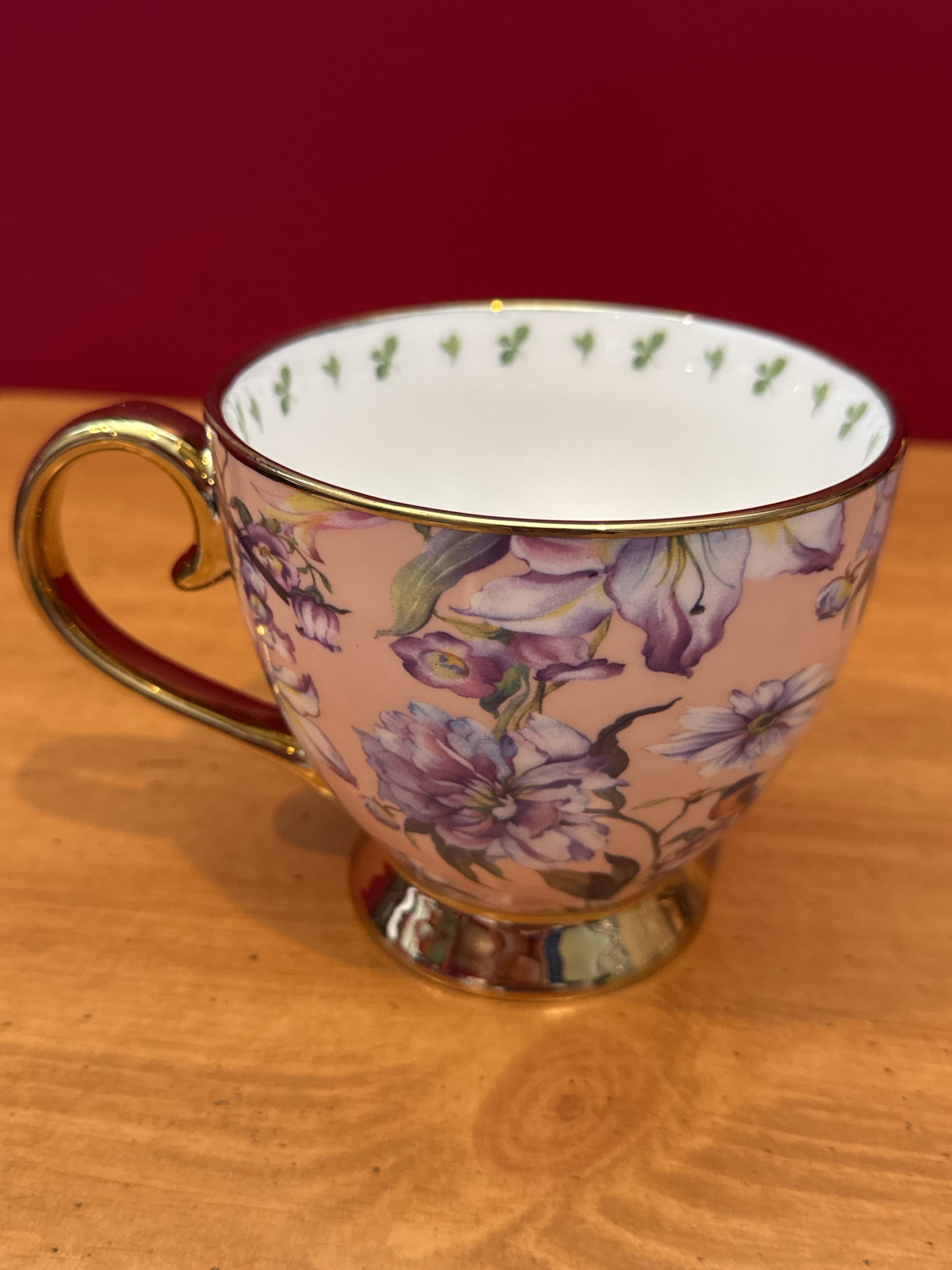 Sheffield Home Pink Floral Footed Tea Coffee Cup Mug 4" Tall New