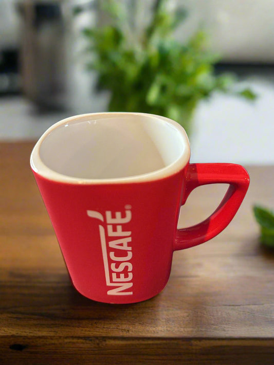 Rare Vintage Nestle NESCAFE Reading Up Red Coffee Mug Cup 12oz 4" Tall