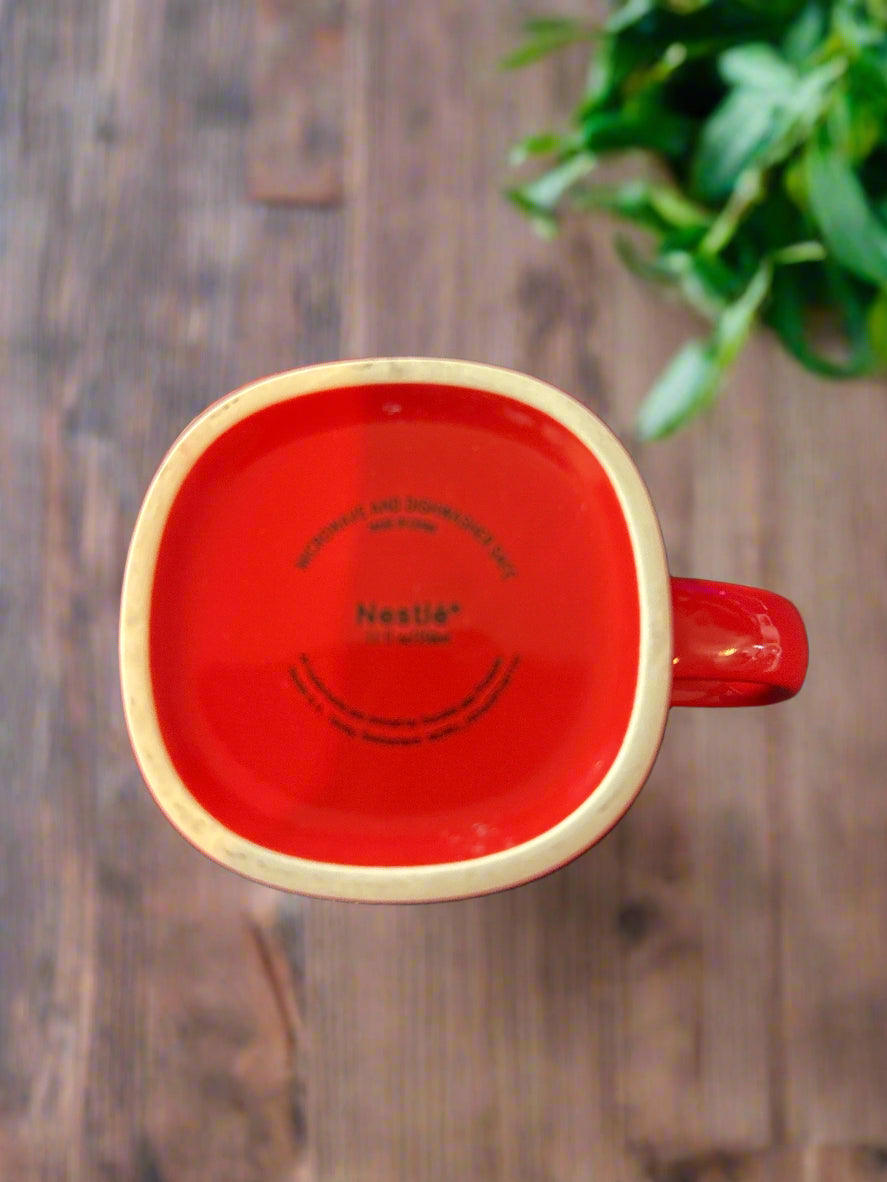Rare Vintage Nestle NESCAFE Reading Up Red Coffee Mug Cup 12oz 4" Tall