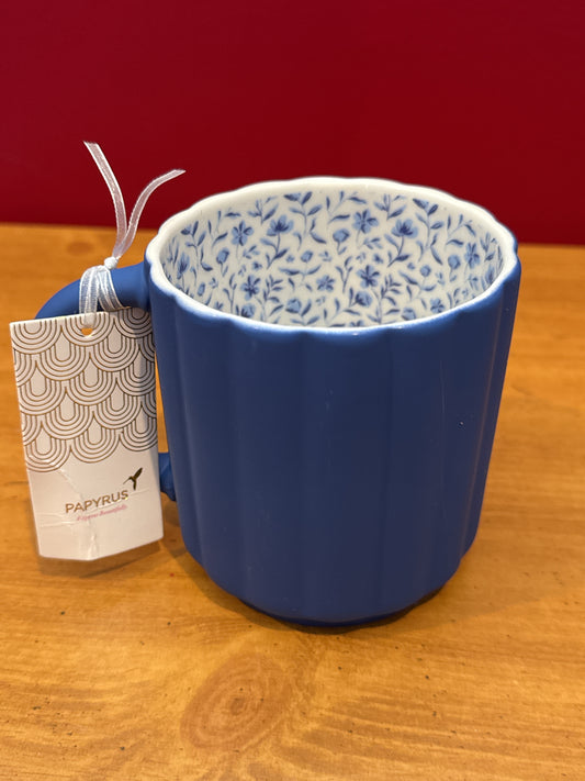 Papyrus Blue w/ Floral Interior Coffee Cup Mug 4 1/8" Tall New